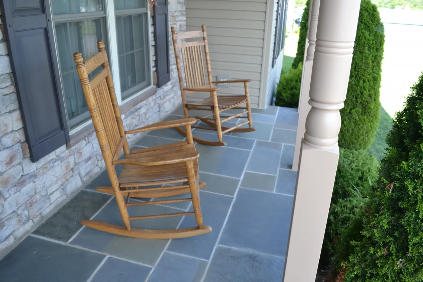 A flagstone patio built in 2013 in Mt. Pleasant Mills, PA, by Pyle Bros.