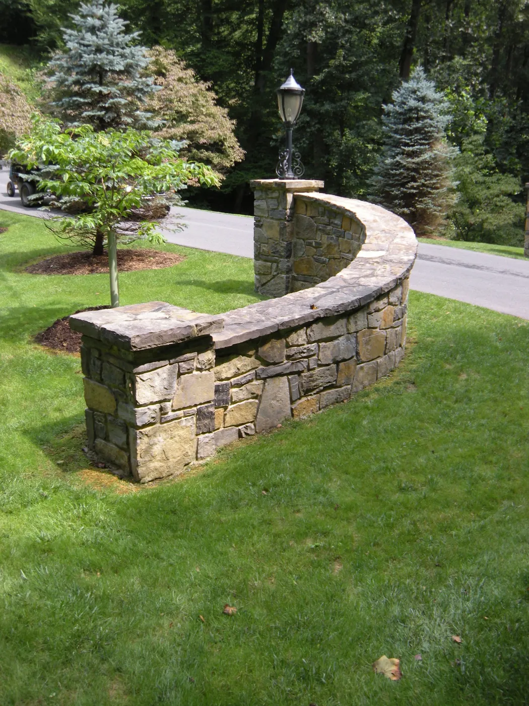 A limestone gateway at Sassafrass Hill in Sunbury, PA, built by Pyle Bros.