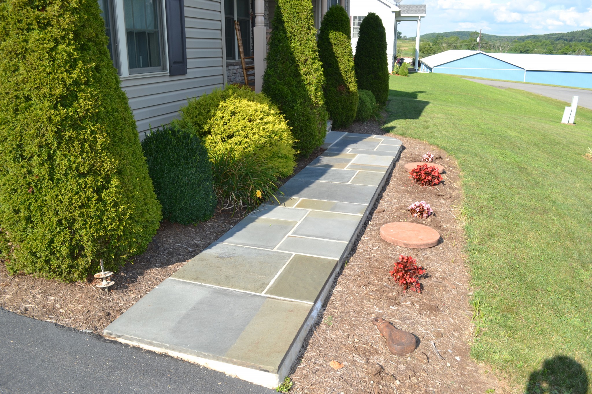 A flagstone patio built in 2013 in Mt. Pleasant Mills, Pennsylvania.