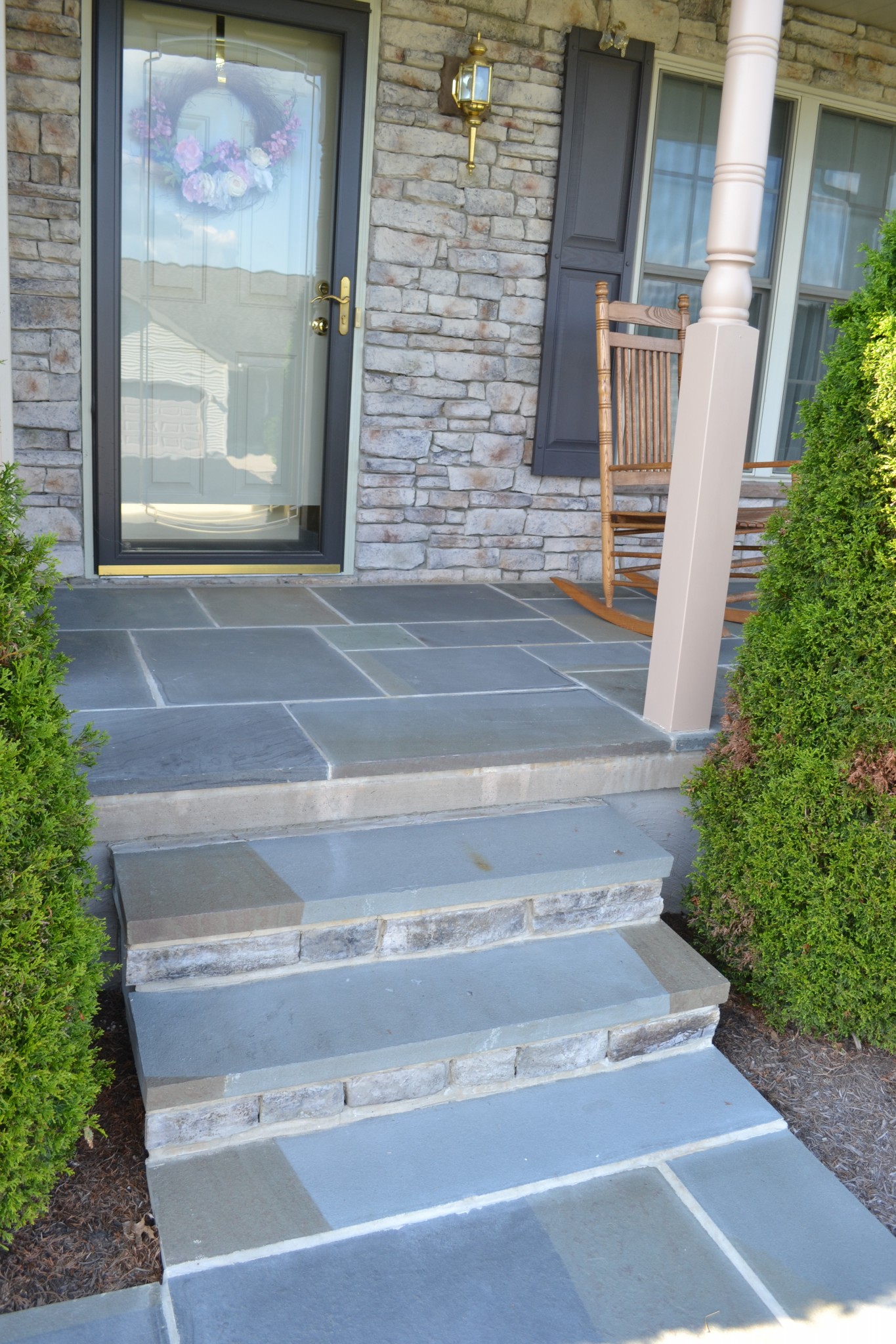 A flagstone patio built in 2013 in Mt. Pleasant Mills, Pennsylvania.