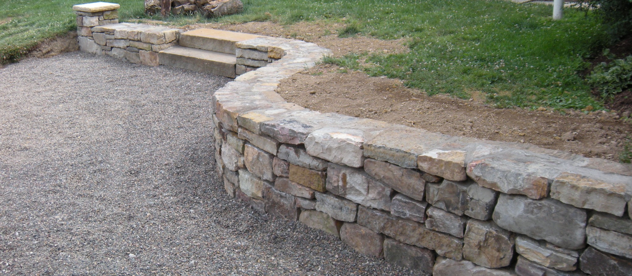 A mountain stone retaining wall at the Snyder residence in Richfield, PA.