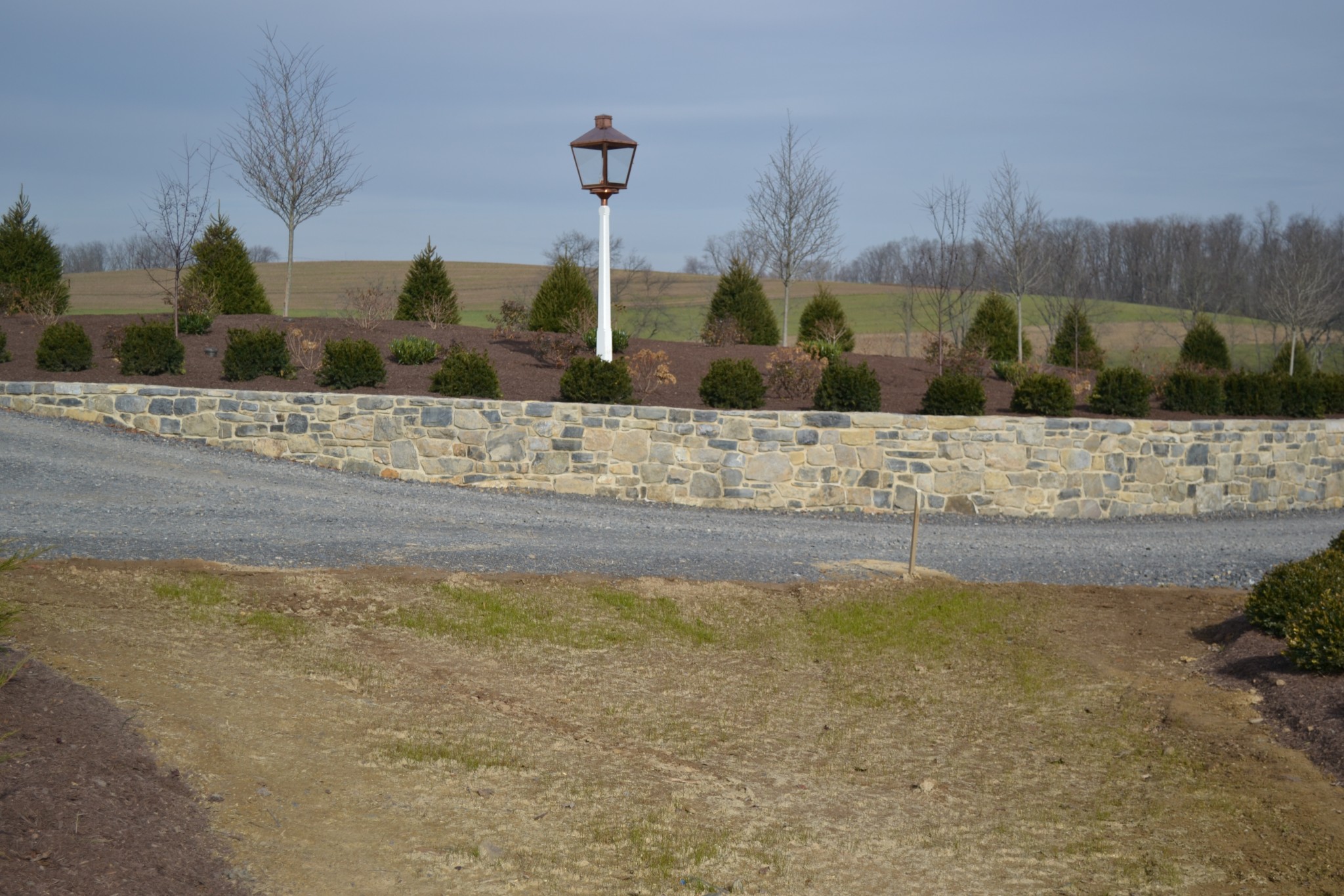 A retaining wall at the Baylor House in Lewisburg, Pennsylvania